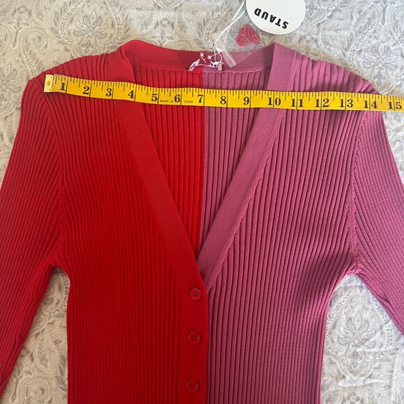 STAUD Shoko Colorblock Ribbed Sweater Dress In Poppy Rosebud Size M - Picture 11 of 13